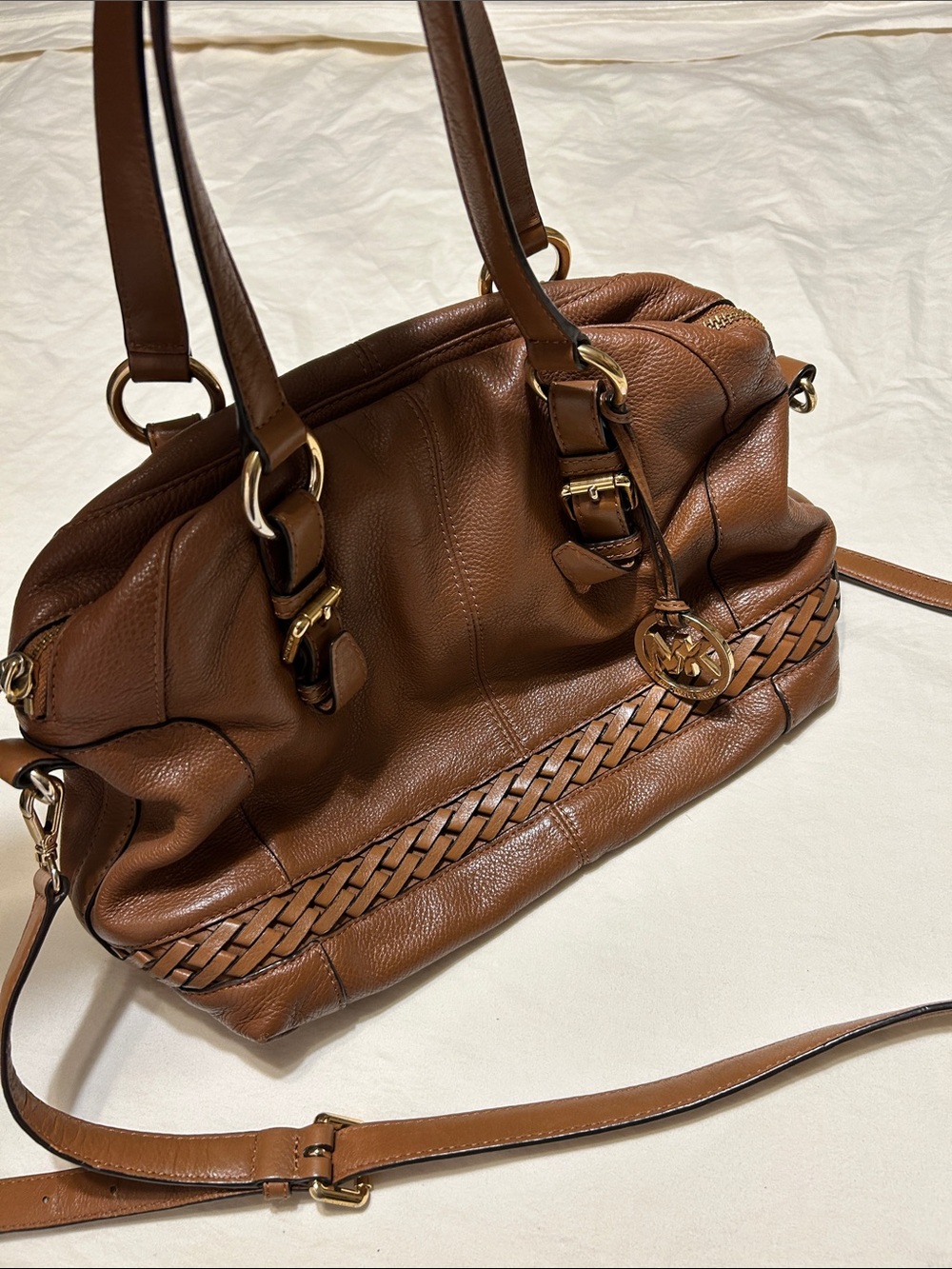 Michael Kors Brown Leather Shoulder Bag with Gold Hardware